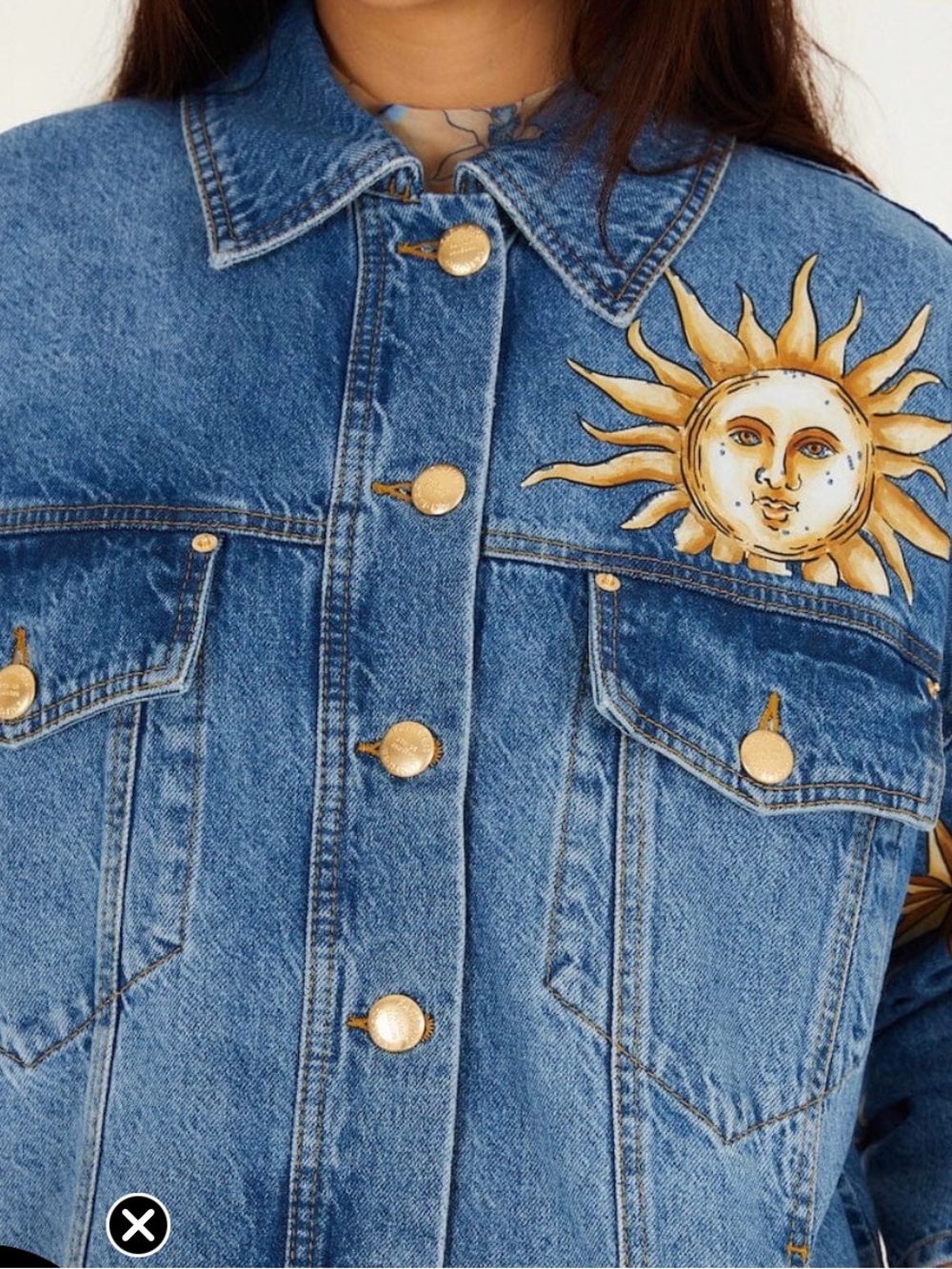 FARM Rio Mystical Sun Denim Jean Jacket with Gold Moon & Star - Picture 2 of 8